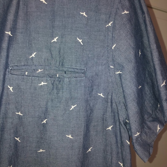 Denim/Flower Med Blue-Gray Short Sleeve Button Up - Picture 3 of 5
